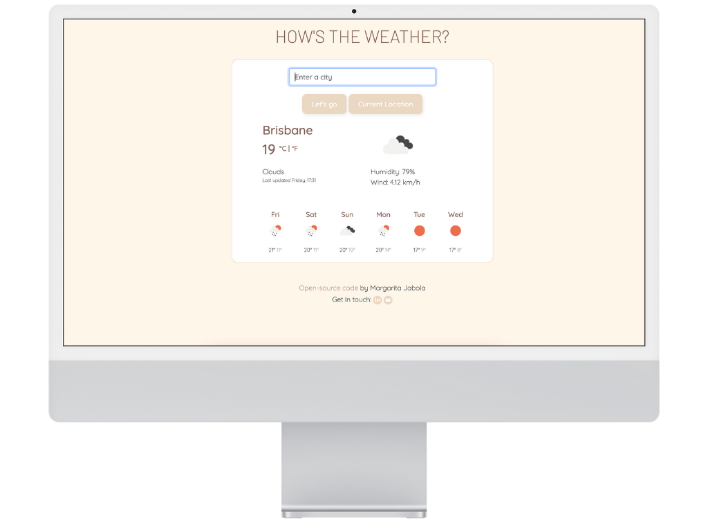 a weather app website created with HTML, CSS, and JavaScript